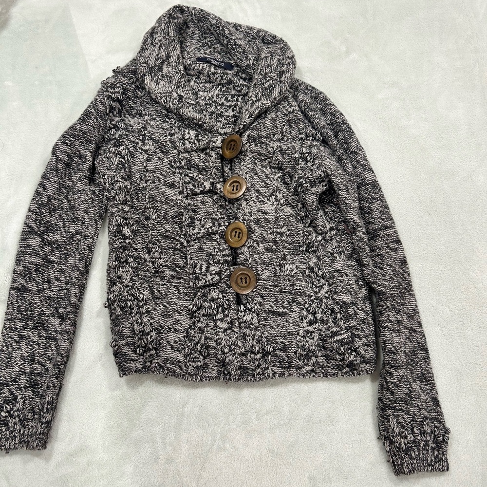 Women’s Chadwick’s Gray/Black Heathered Big Button Cardigan Sweater Small